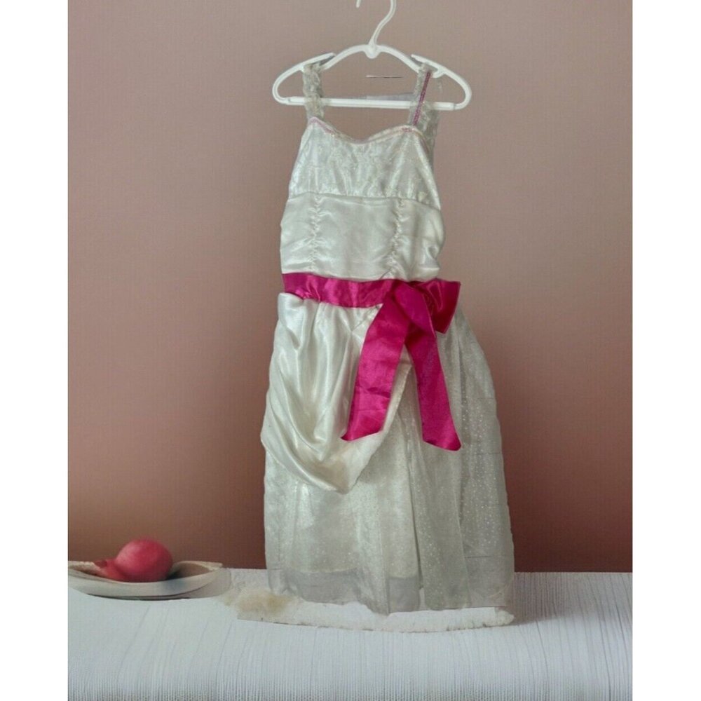 Girls Child Size 4-6X Creative Designs Sleeveless White W/ Pink Princess Dress